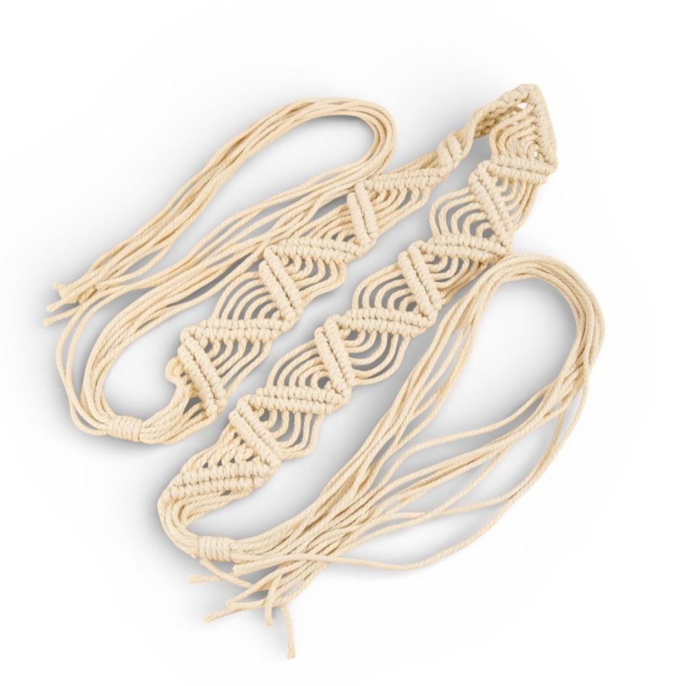 Long Woven Boho Braided Belt - IVORY - Picture 2 of 3